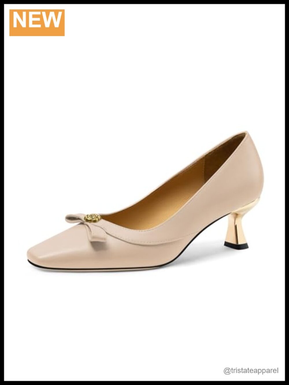 Women's Square Toe Kitten Heel Pumps with Bow and Flower Detail